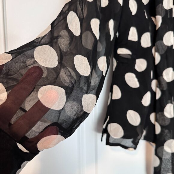 JONES NEW YORK PETITE  | Polka Dot Blouse w Sheer Sleeves | Blk White | Size: 6P - Picture 3 of 13